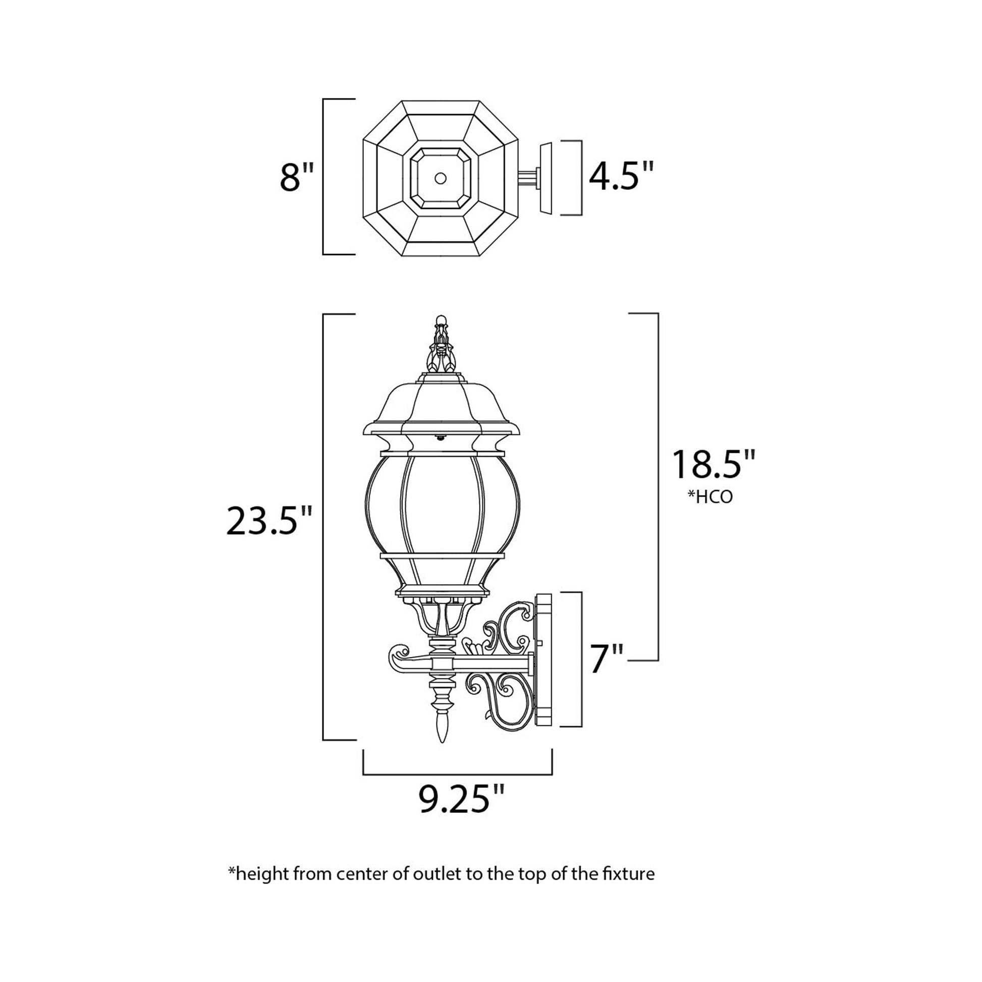 Crown Hill Outdoor Wall Light - line drawing.