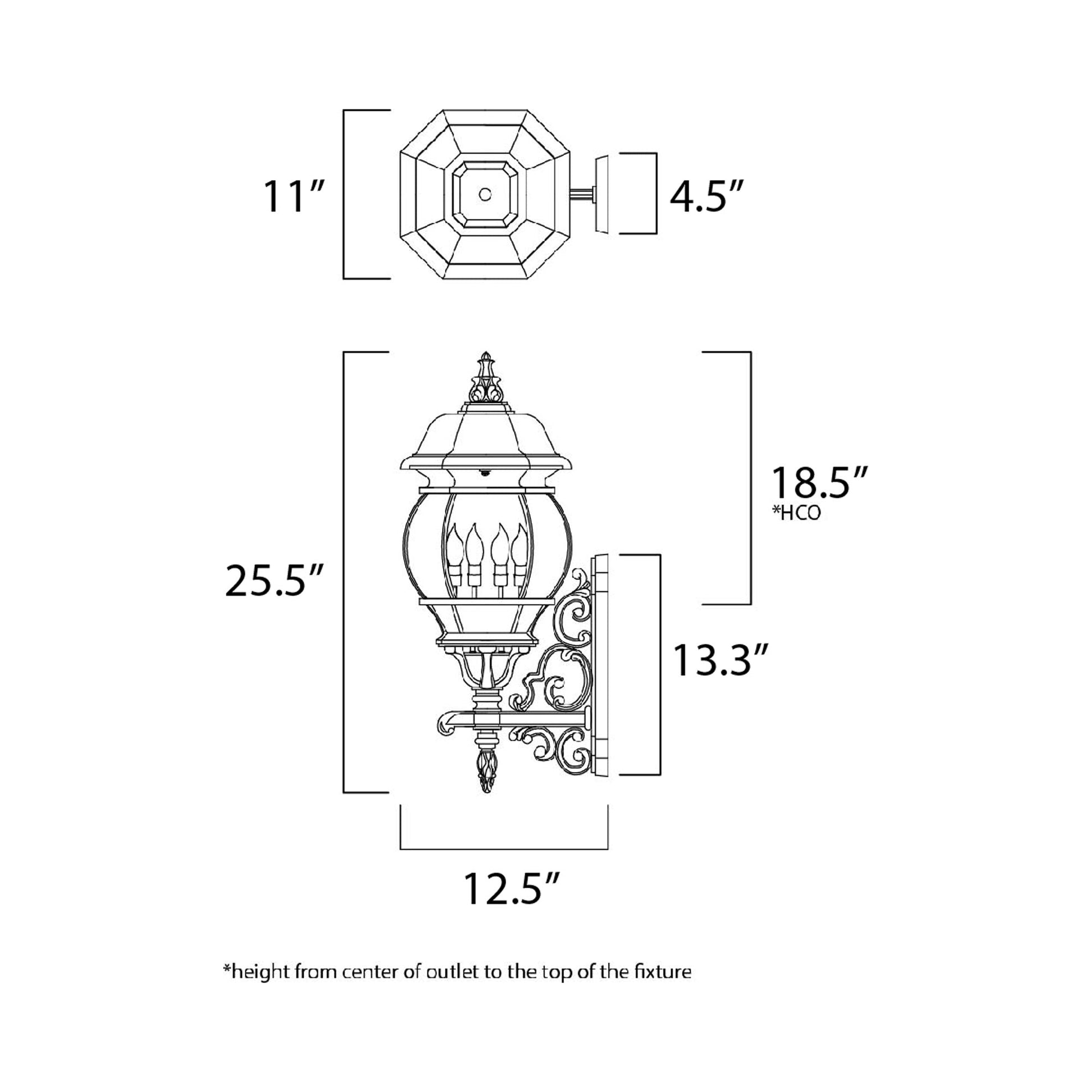 Crown Hill Outdoor Wall Light - line drawing.