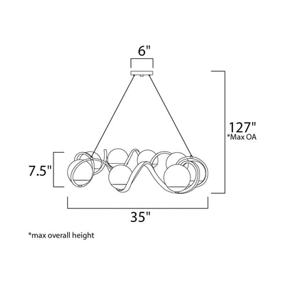 Curlicue Pendant Light - line drawing.