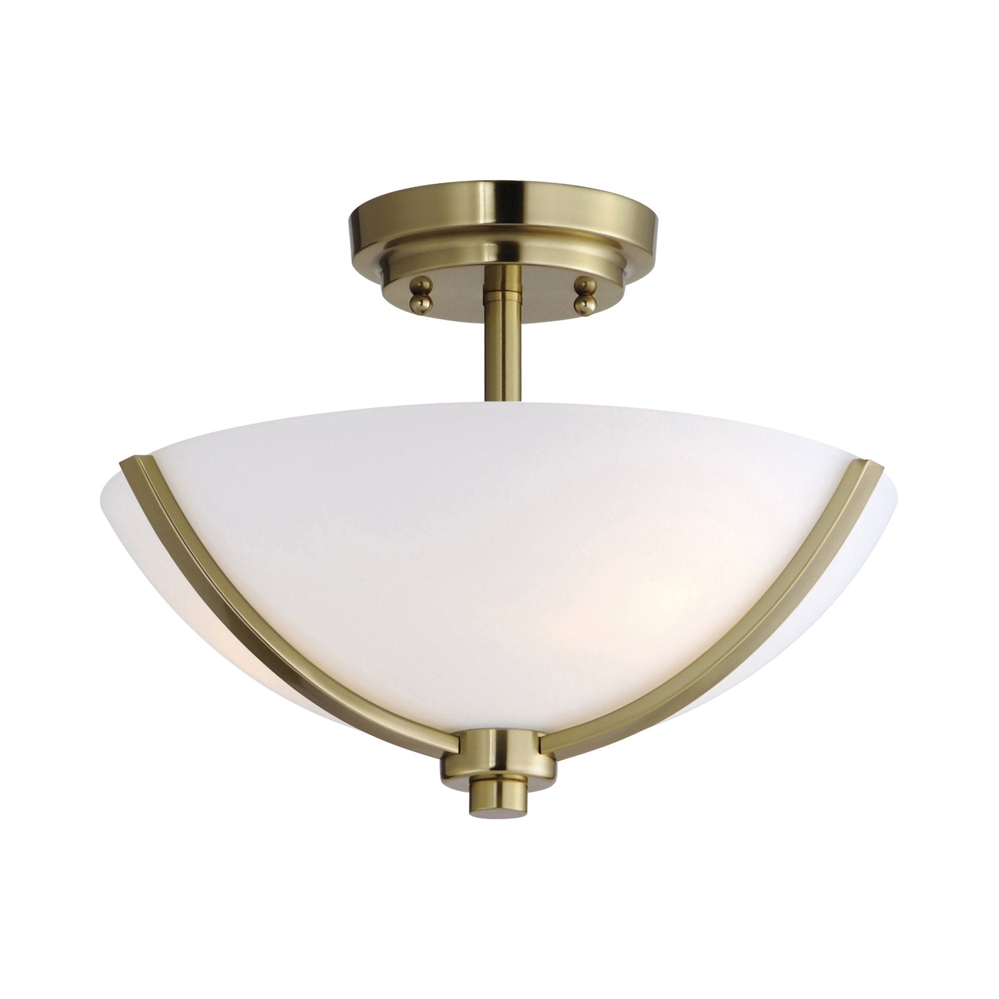 Deven Semi Flush Mount Ceiling Light in Satin Brass.