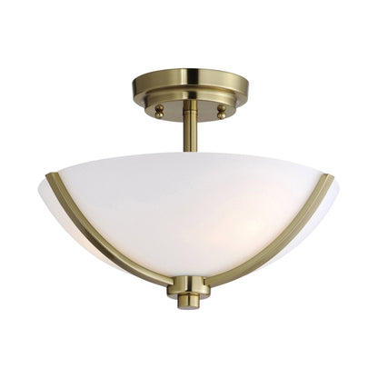 Deven Semi Flush Mount Ceiling Light in Satin Brass.