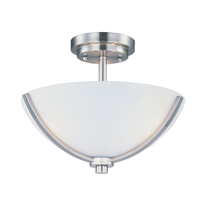 Deven Semi Flush Mount Ceiling Light in Satin Nickel.