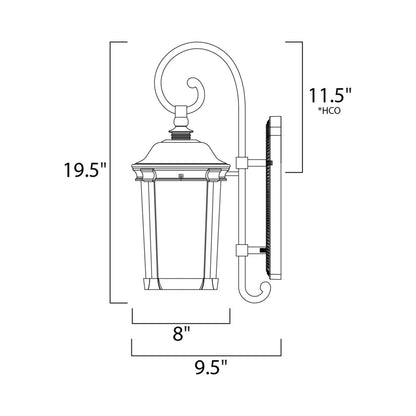Dover Outdoor Lantern Wall Light - line drawing.