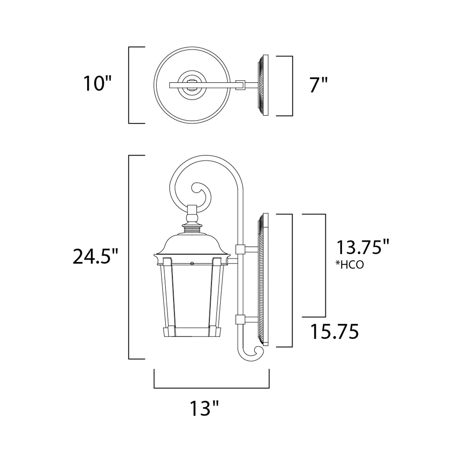 Dover Outdoor Lantern Wall Light - line drawing.