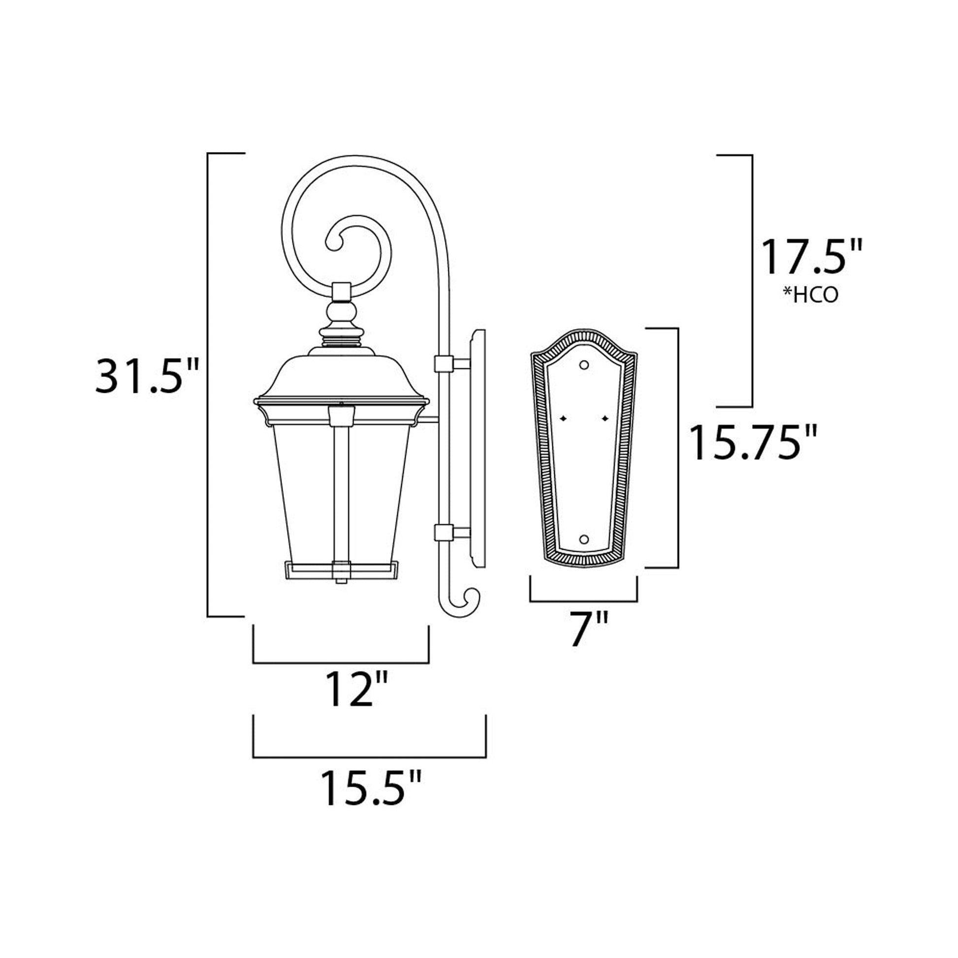 Dover Outdoor Lantern Wall Light - line drawing.