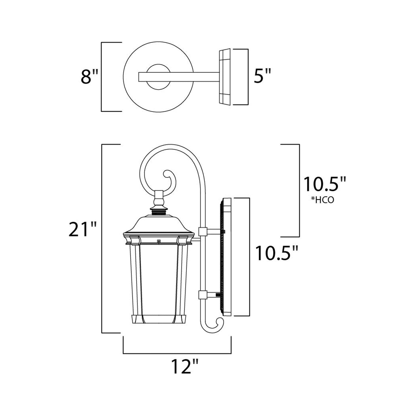 Dover Outdoor LED Wall Light - line drawing.