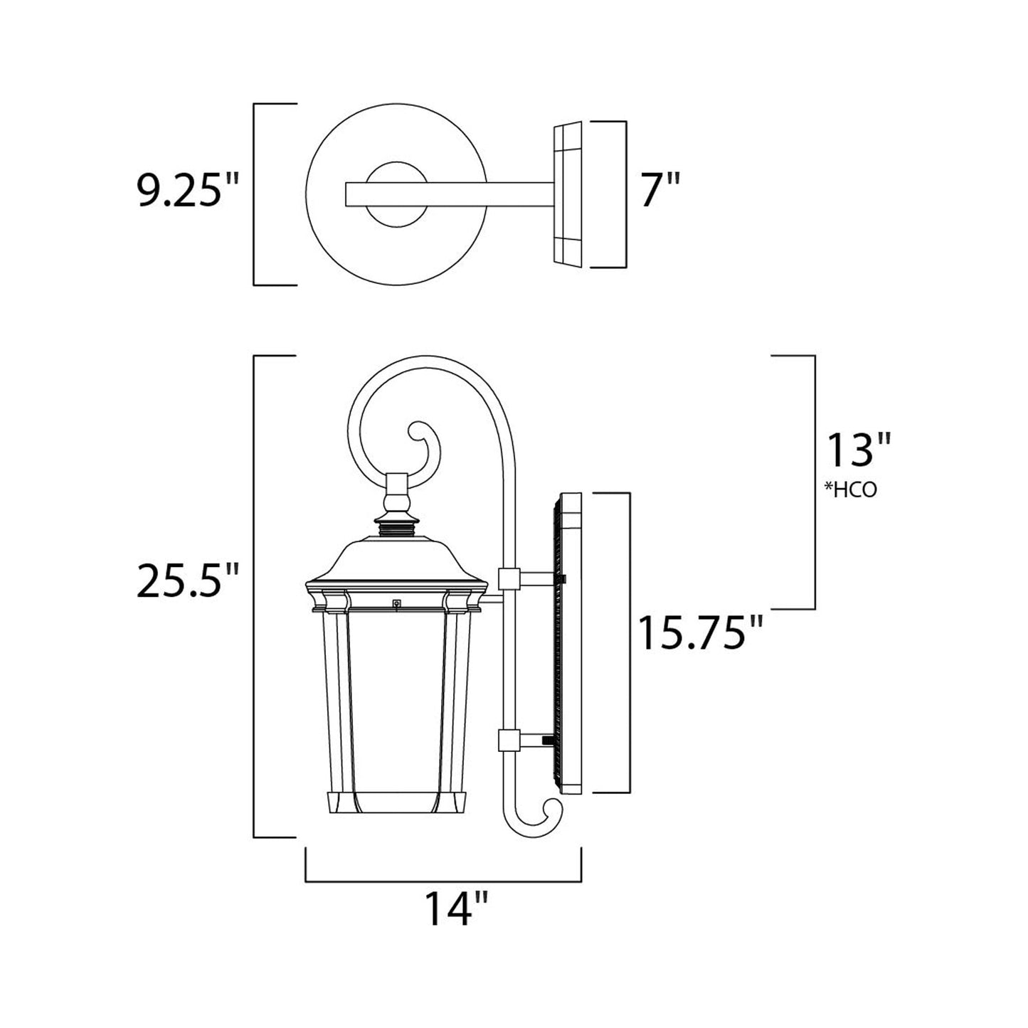 Dover Outdoor LED Wall Light - line drawing.