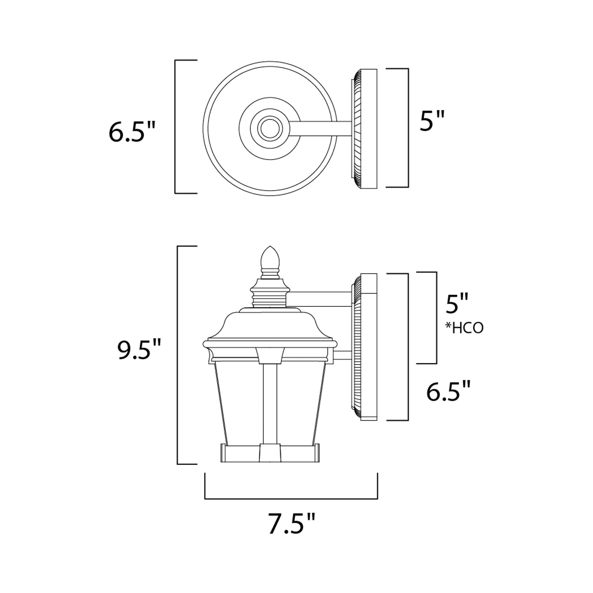 Dover Outdoor Wall Light - line drawing.