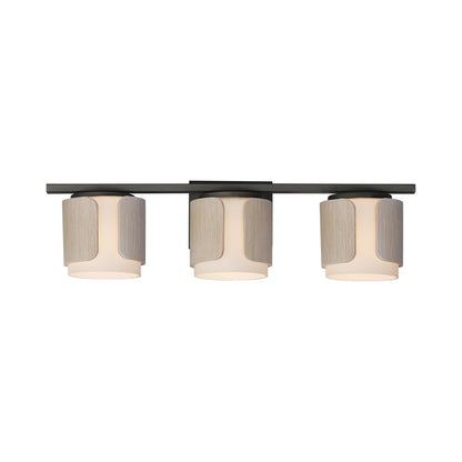 Draughtsman Bath Vanity Light in Natural Wood/Charcoal (3-Light).