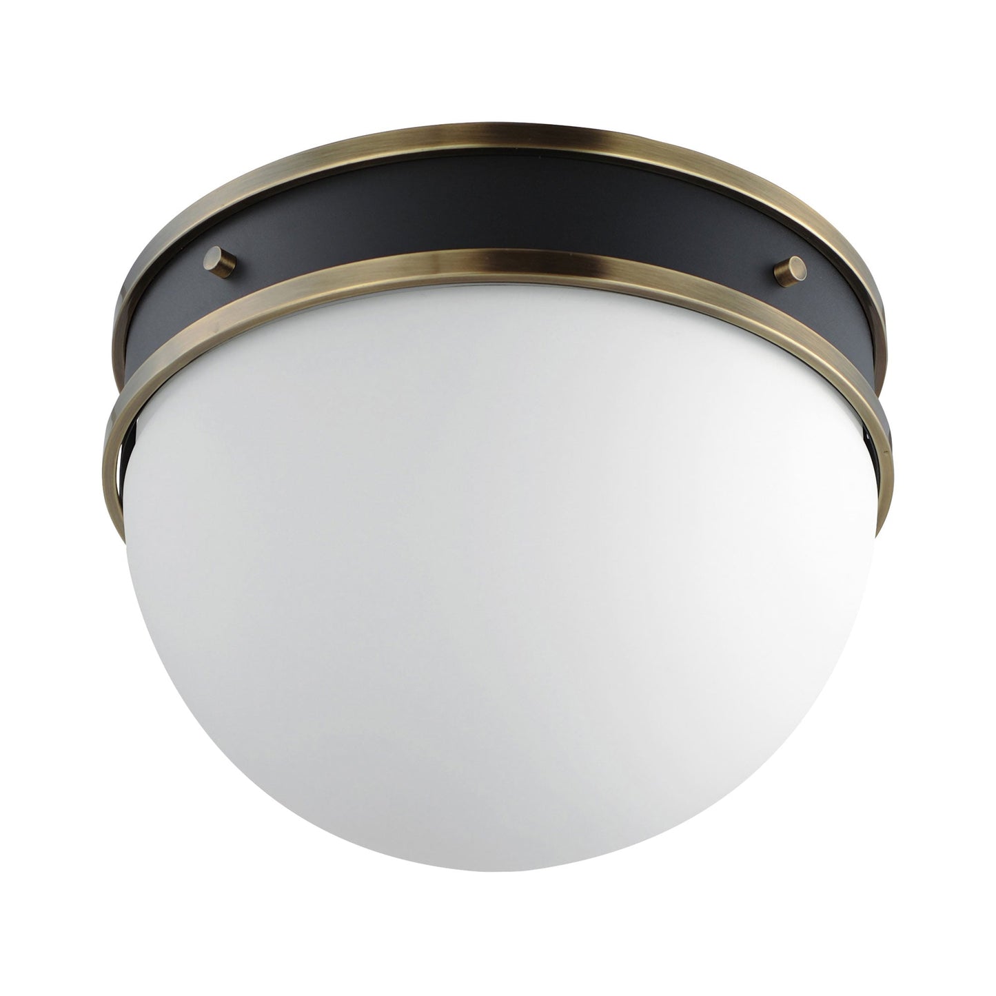 Duke Flush Mount Ceiling Light in Black/Weathered Brass.