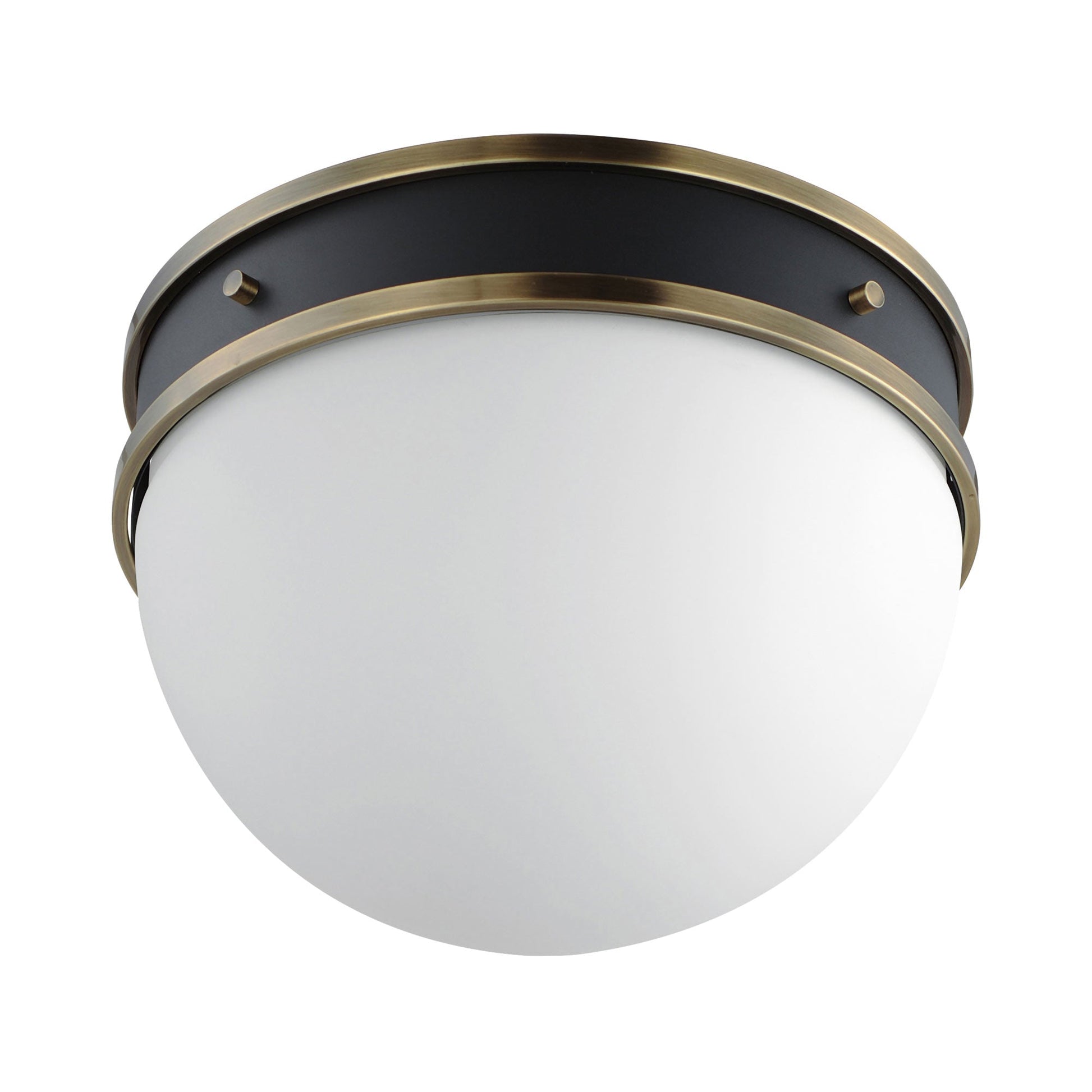 Duke Flush Mount Ceiling Light in Black/Weathered Brass.