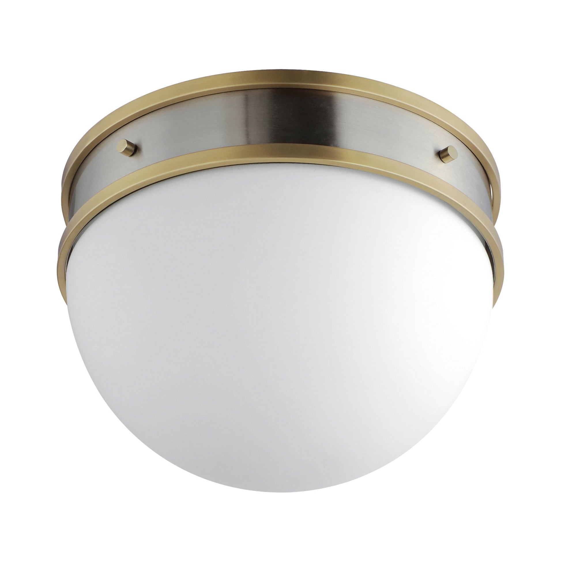Duke Flush Mount Ceiling Light in Satin Nickel/Satin Brass.