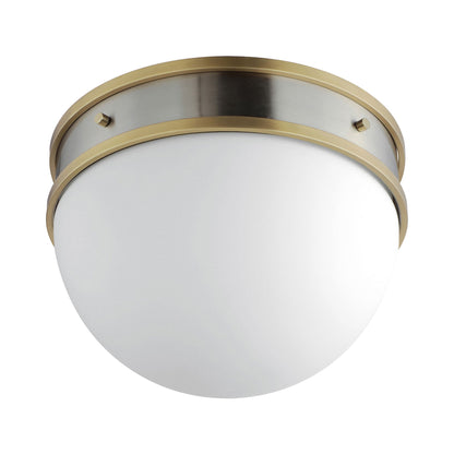 Duke Flush Mount Ceiling Light in Satin Nickel/Satin Brass.