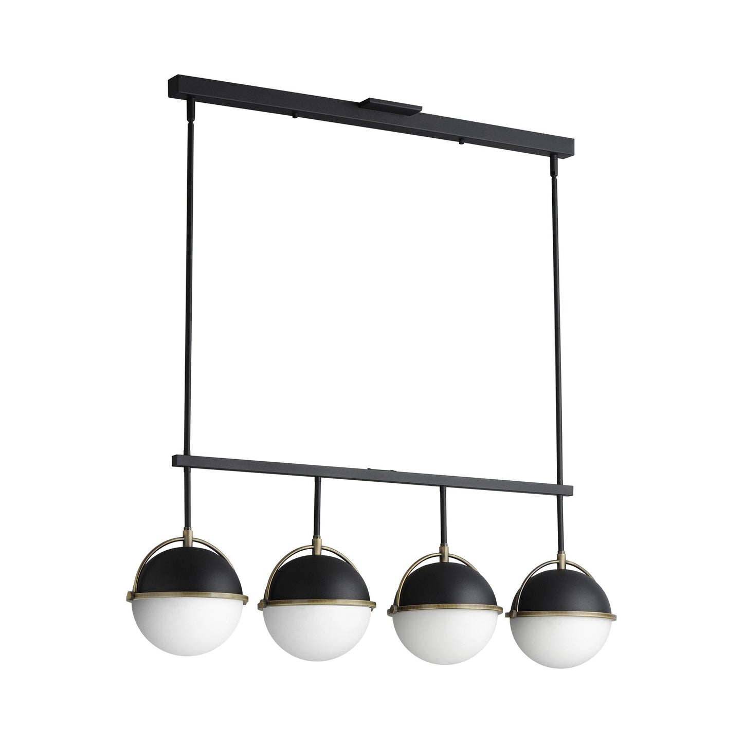 Duke Linear Pendant Light in Black/Weathered Brass.