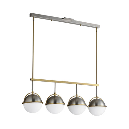 Duke Linear Pendant Light in Satin Nickel/Satin Brass.