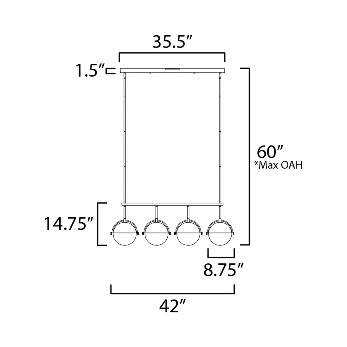 Duke Linear Pendant Light - line drawing.