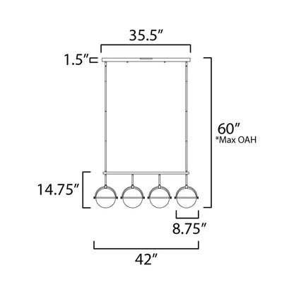 Duke Linear Pendant Light - line drawing.