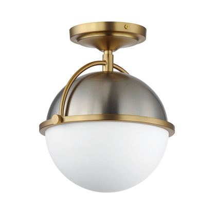 Duke Semi Flush Mount Ceiling Light in Satin Nickel/Satin Brass.