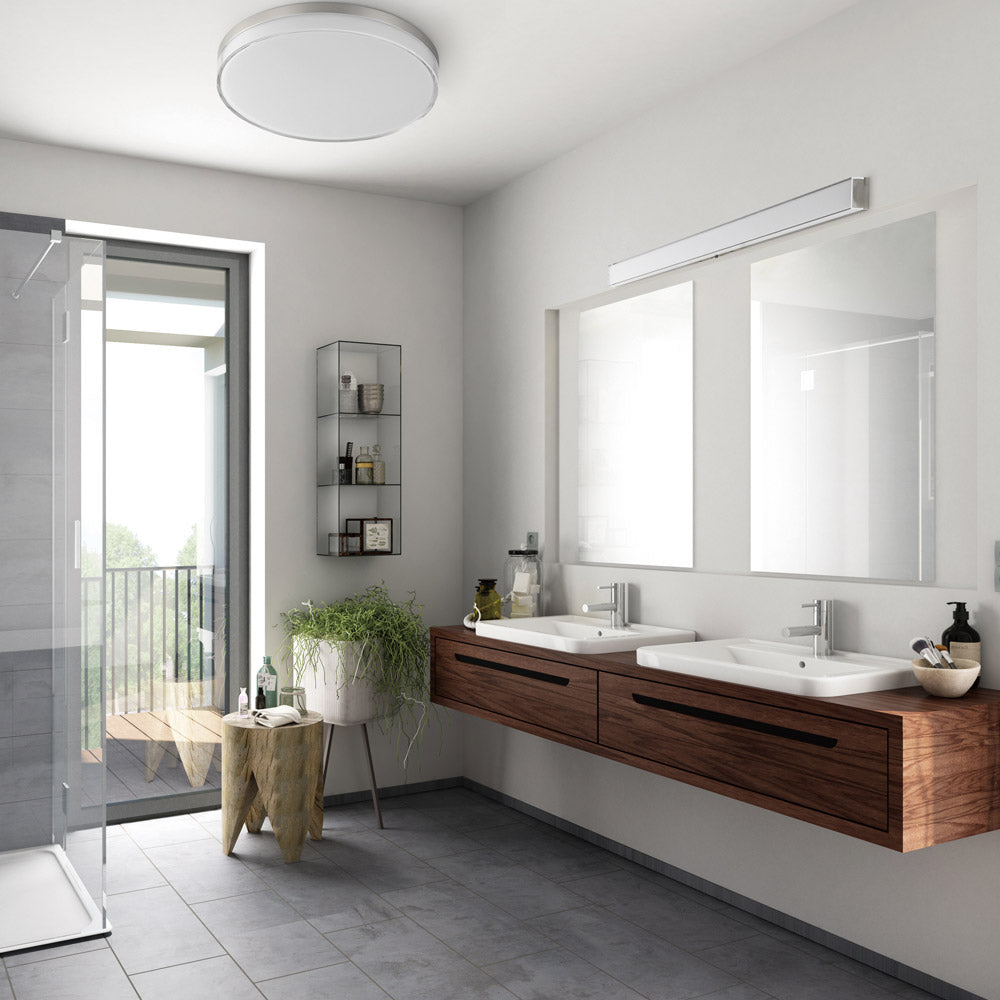 Edge LED Flush Mount Ceiling Light in bathroom.