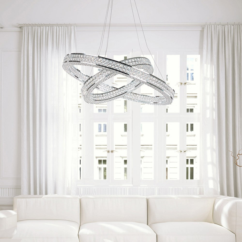 Eternity LED Entry Foyer Pendant Light in living room.