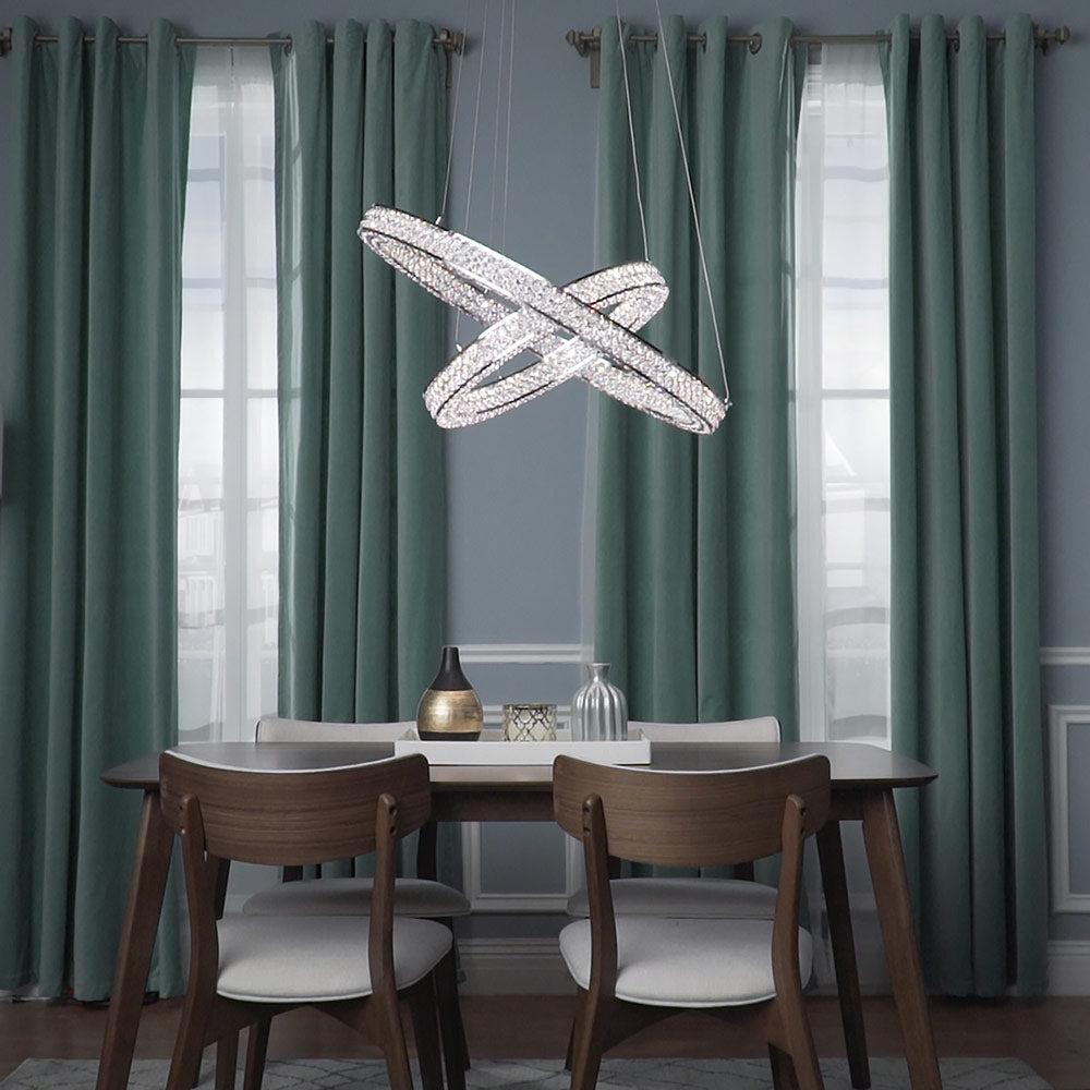 Eternity LED Entry Foyer Pendant Light in dining room.