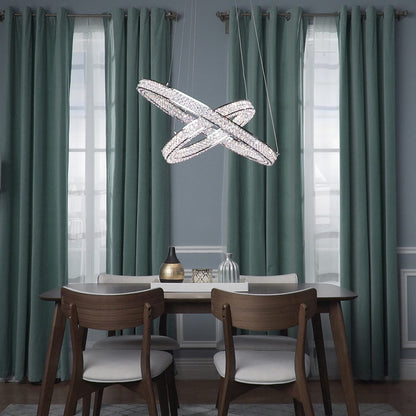 Eternity LED Entry Foyer Pendant Light in dining room.