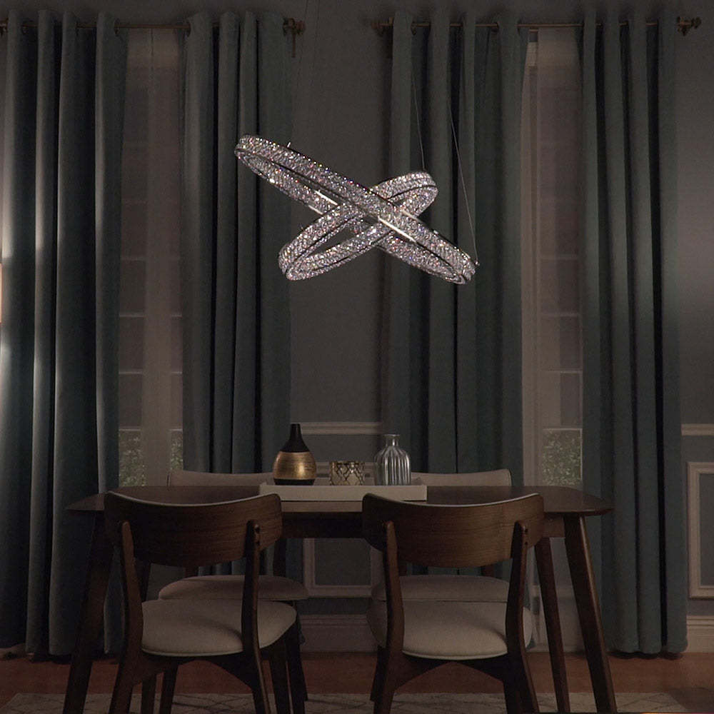 Eternity LED Entry Foyer Pendant Light in dining room.