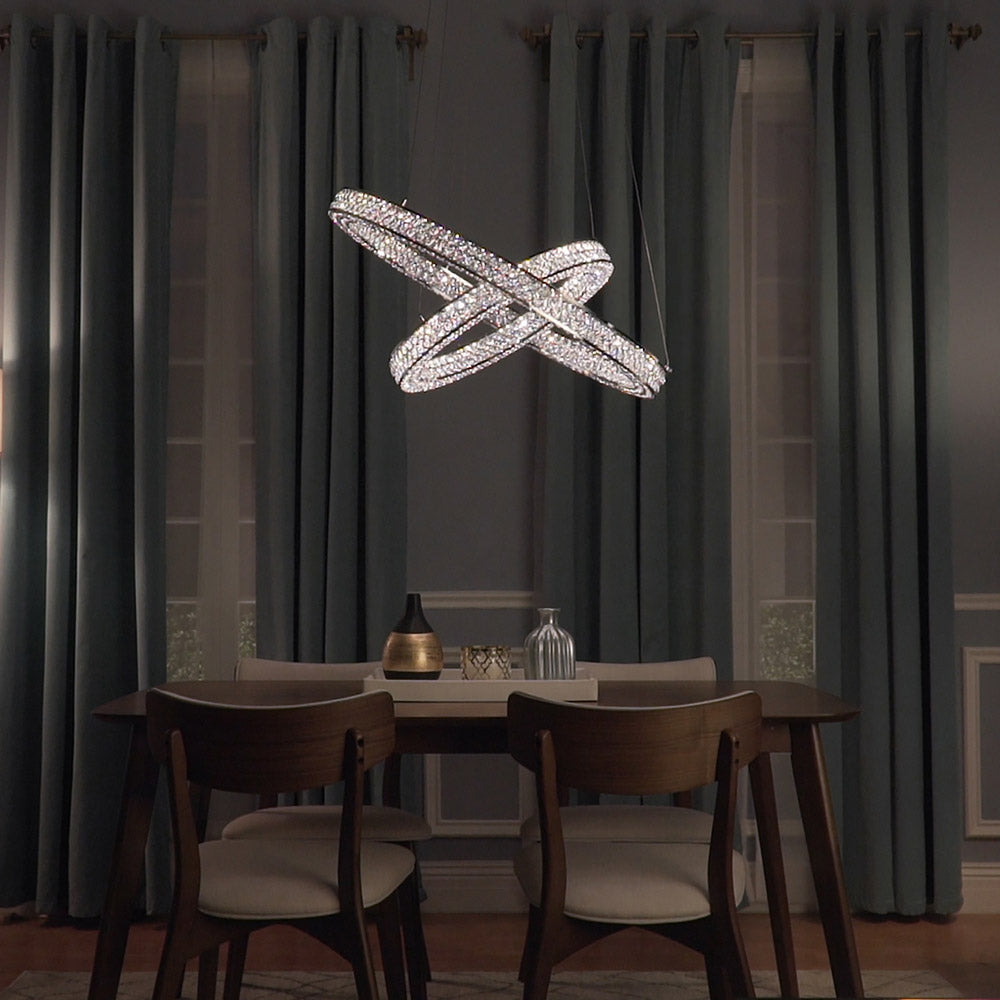 Eternity LED Entry Foyer Pendant Light in dining room.