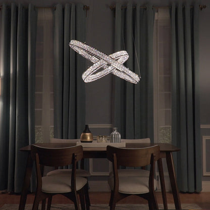 Eternity LED Entry Foyer Pendant Light in dining room.