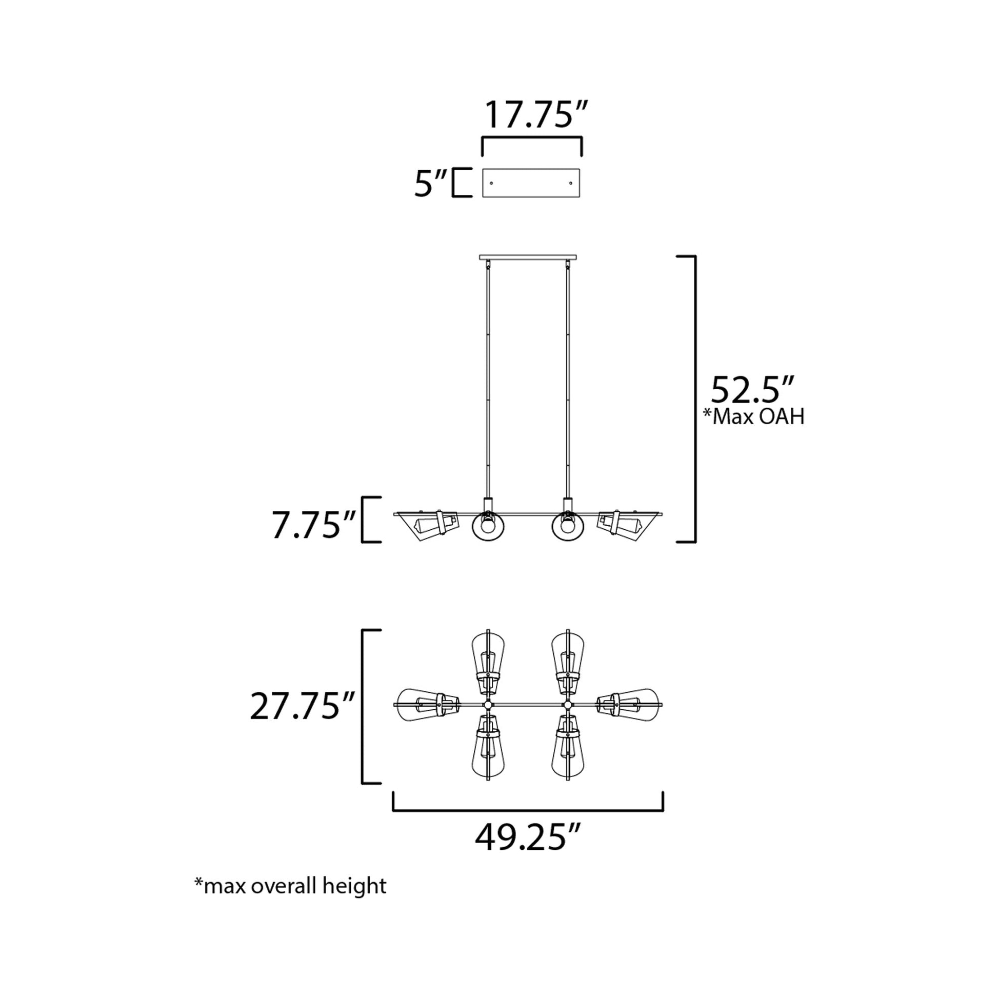 Finch Linear Pendant Light - line drawing.