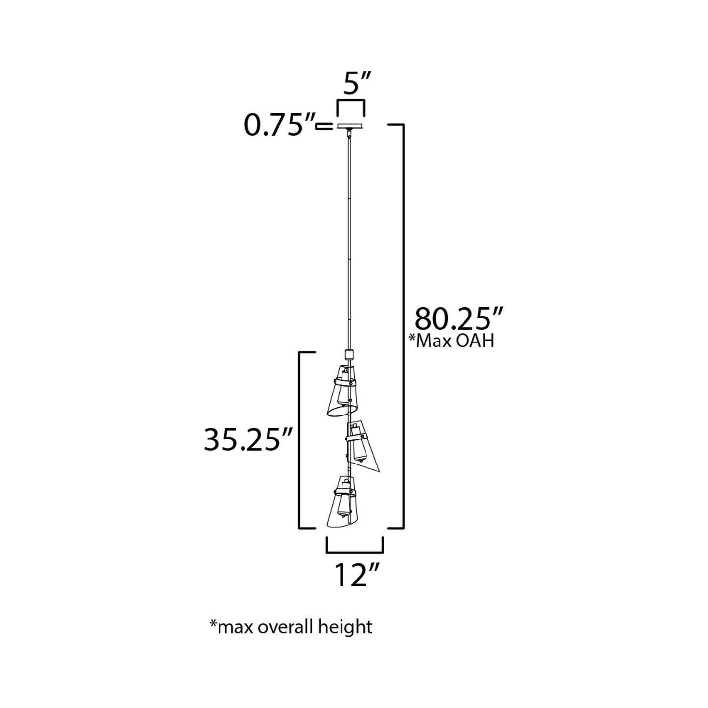 Finch Vertical Pendant Light - line drawing.