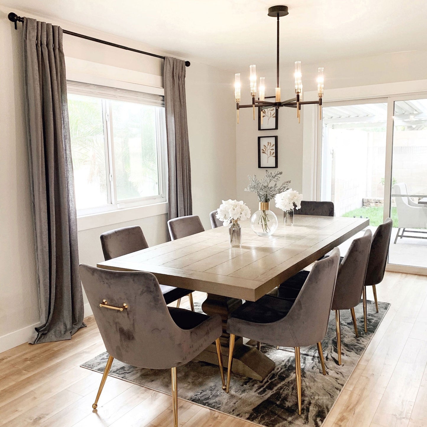 Flambeau LED Chandelier in dining room.