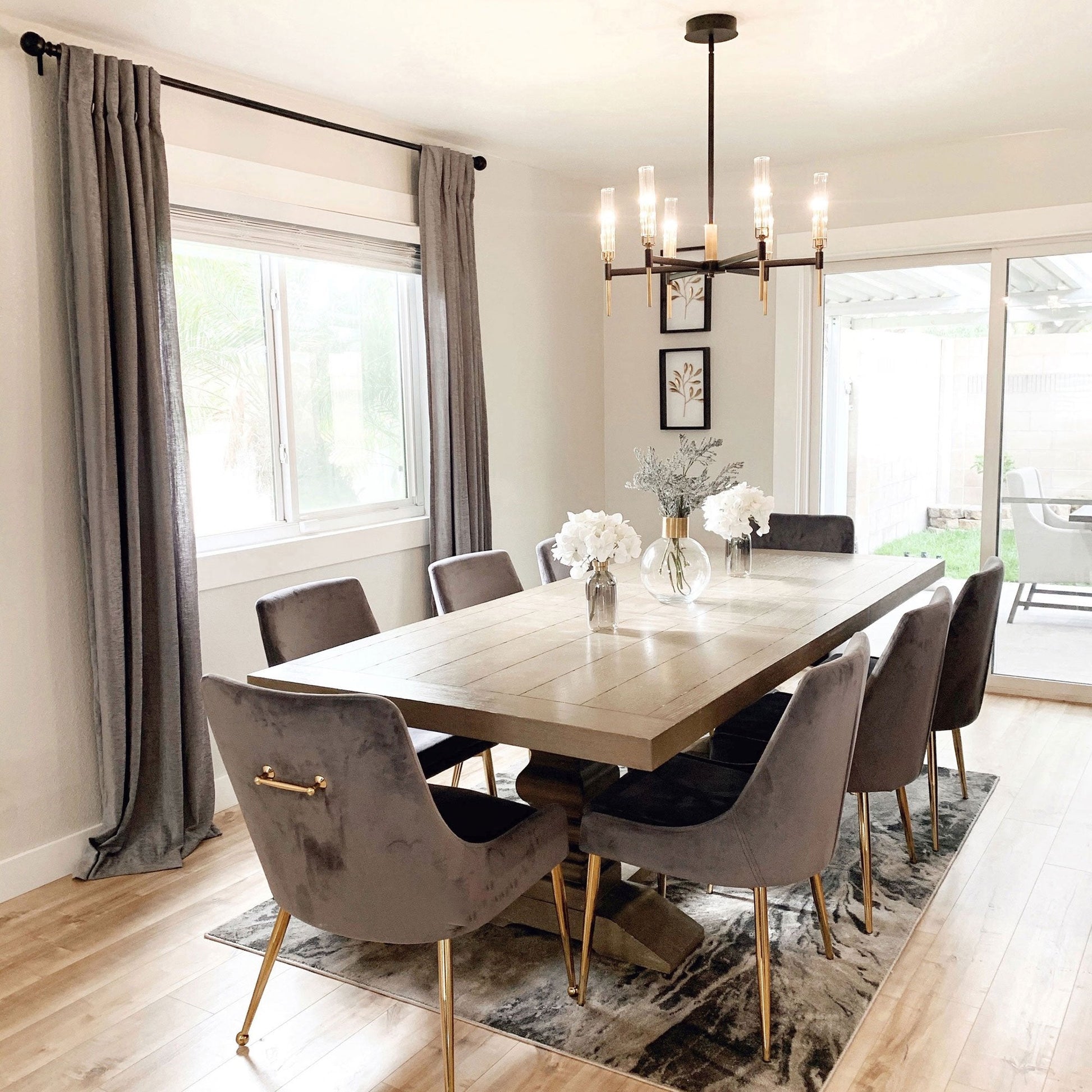Flambeau LED Chandelier in dining room.