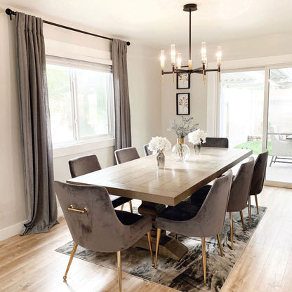 Flambeau LED Chandelier in dining room.