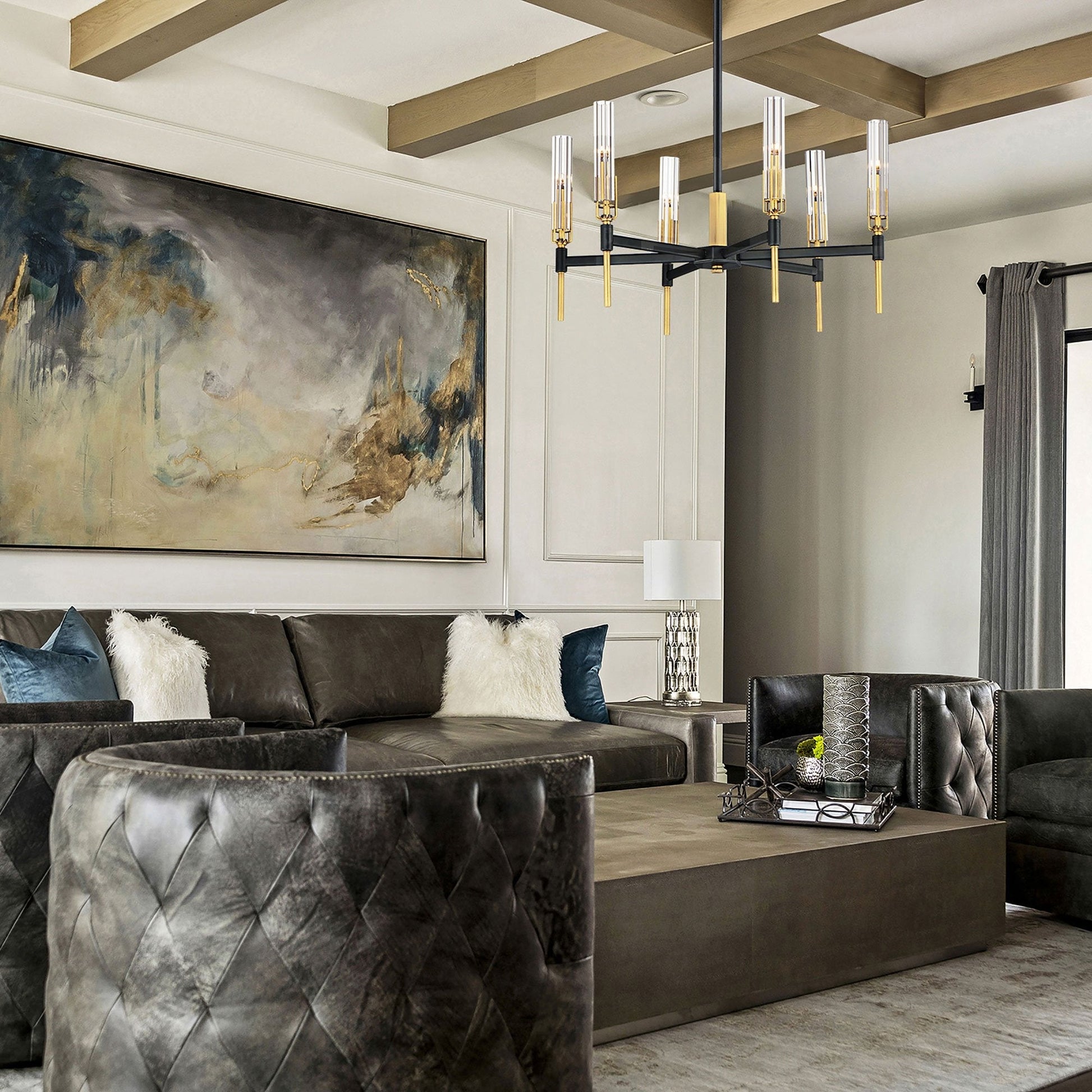 Flambeau LED Chandelier in living room.