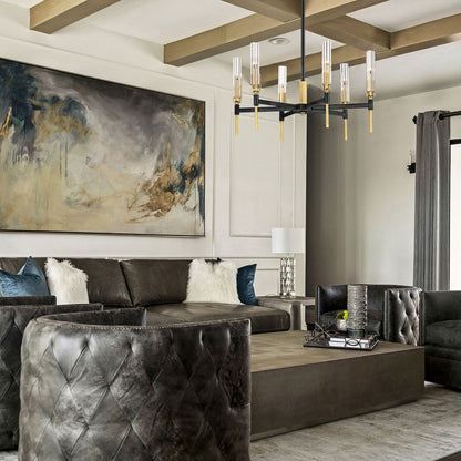 Flambeau LED Chandelier in living room.