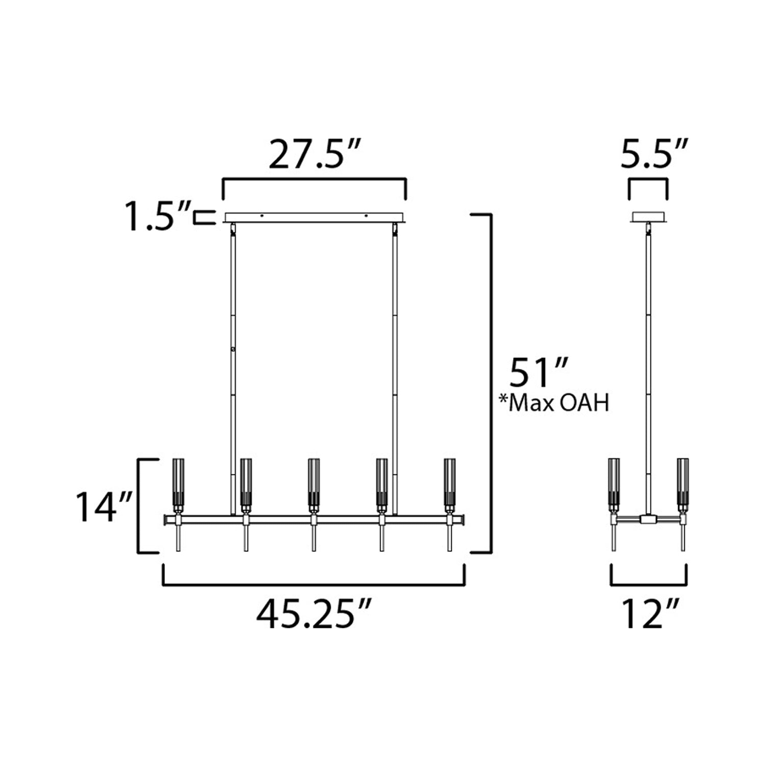 Flambeau Linear Chandelier - line drawing.
