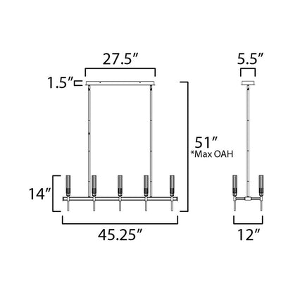 Flambeau Linear Chandelier - line drawing.
