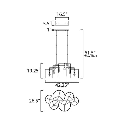 Fontaine Linear Pendant Light - line drawing.