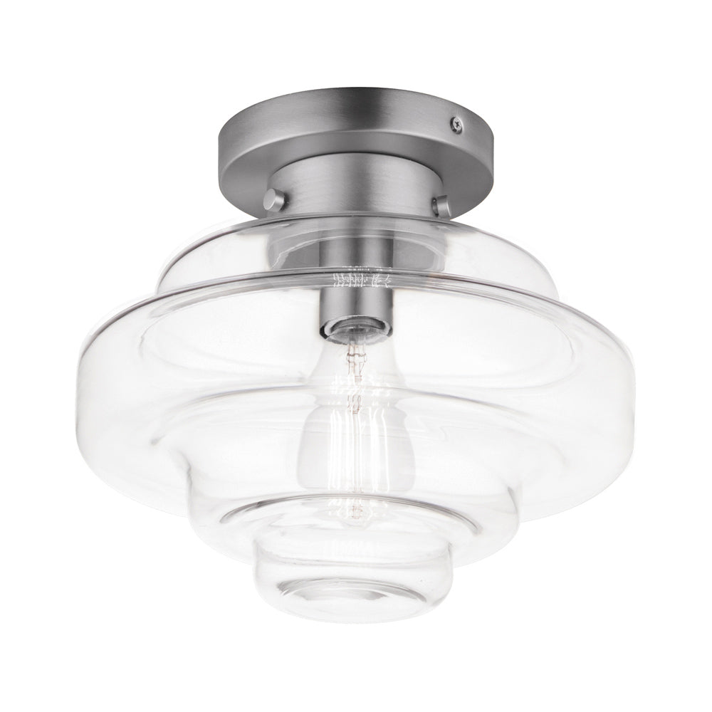Harbor Flush Mount Ceiling Light in Satin Nickel.