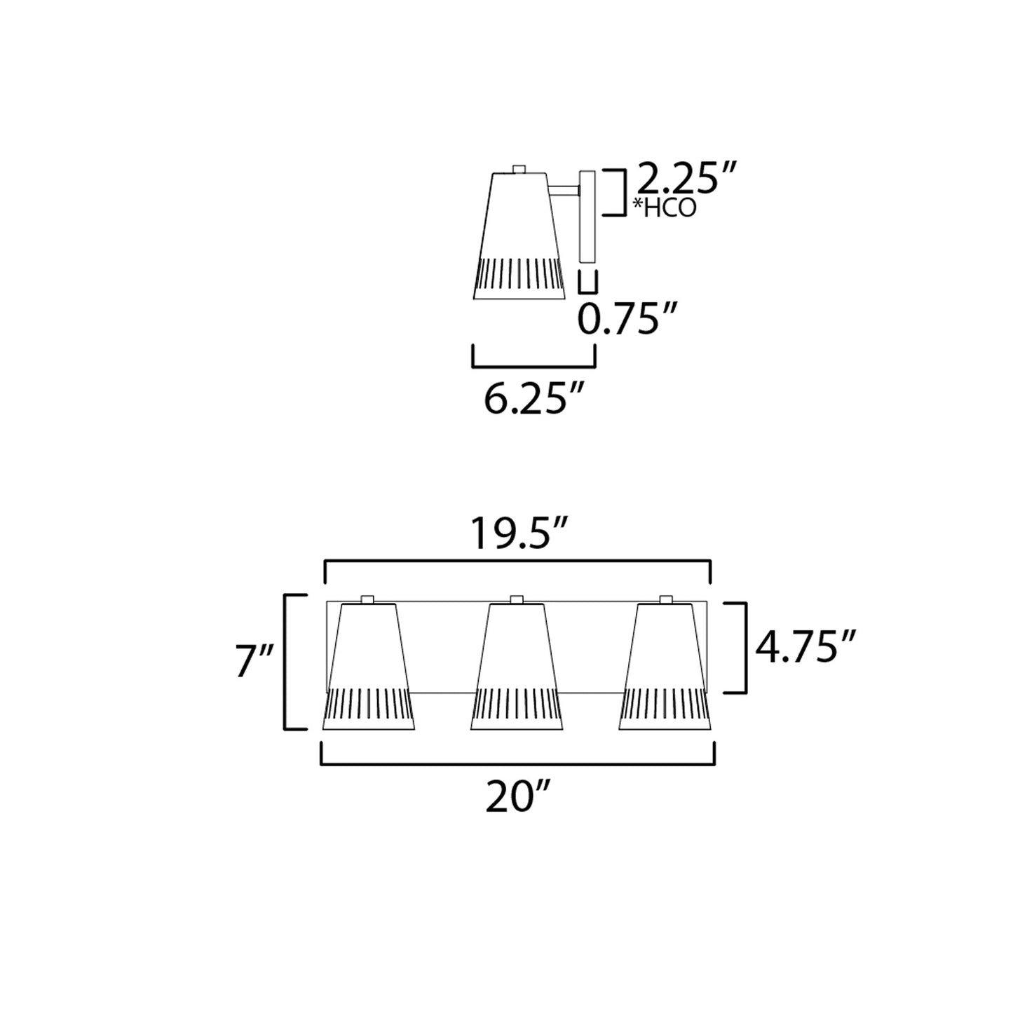 Helsinki Bath Vanity Light - line drawing.