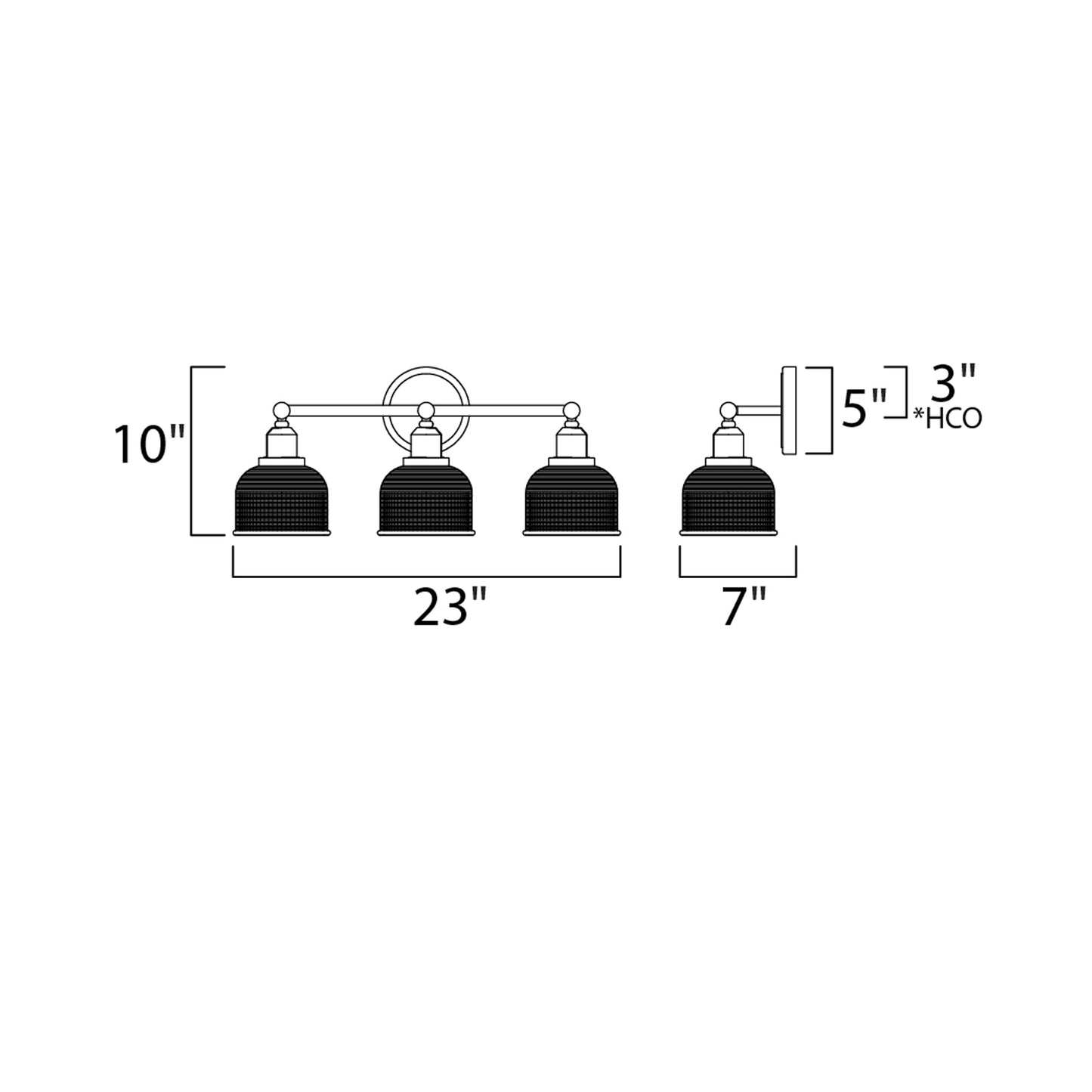 Hollow Bath Vanity Light - line drawing.