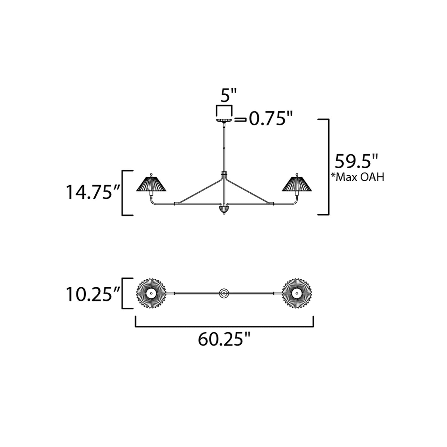 Kismet Linear Pendant Light - line drawing.