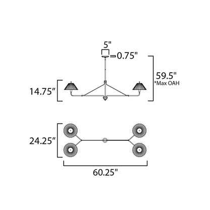 Kismet Linear Pendant Light - line drawing.