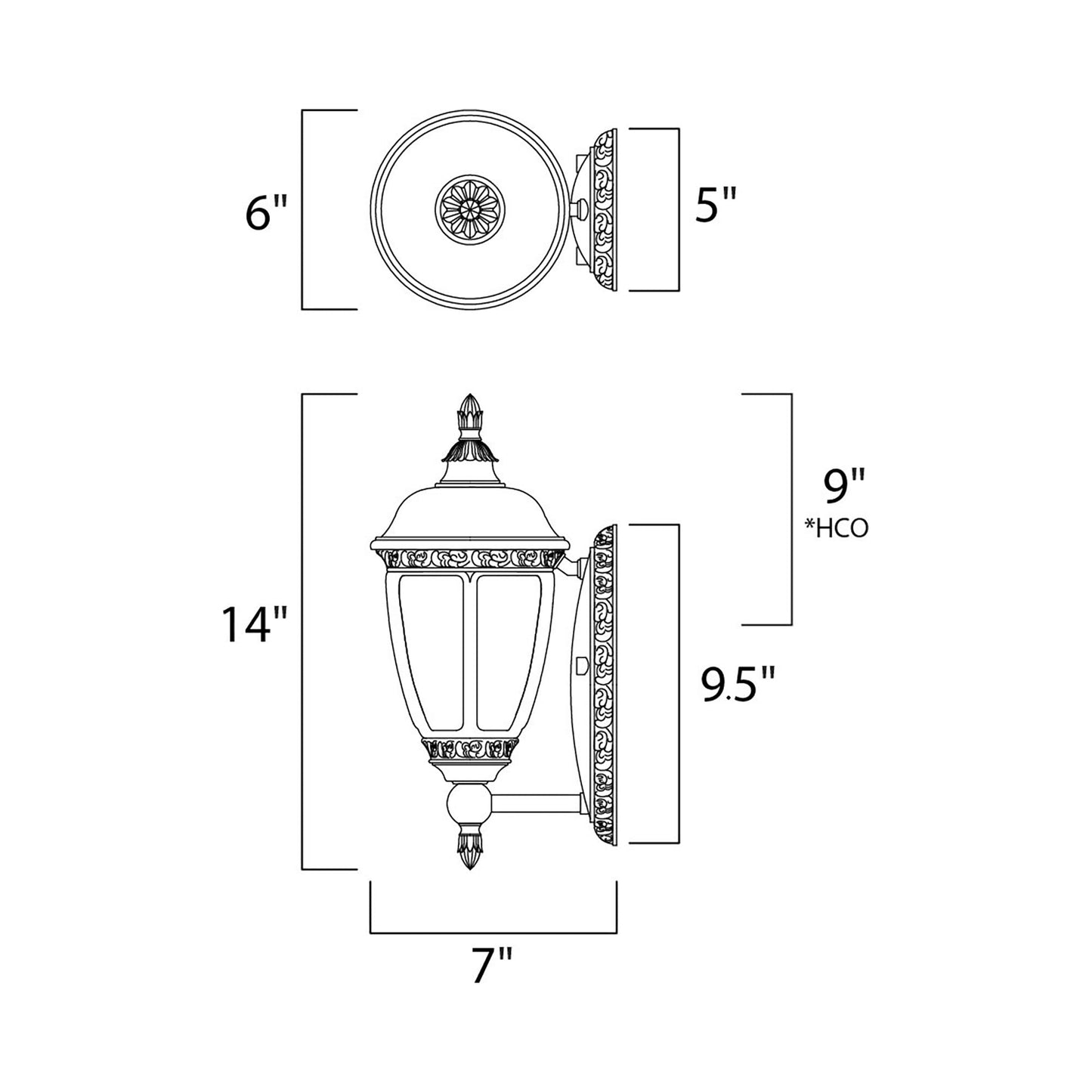 Knob Hill Cast Outdoor Wall Light - line drawing.