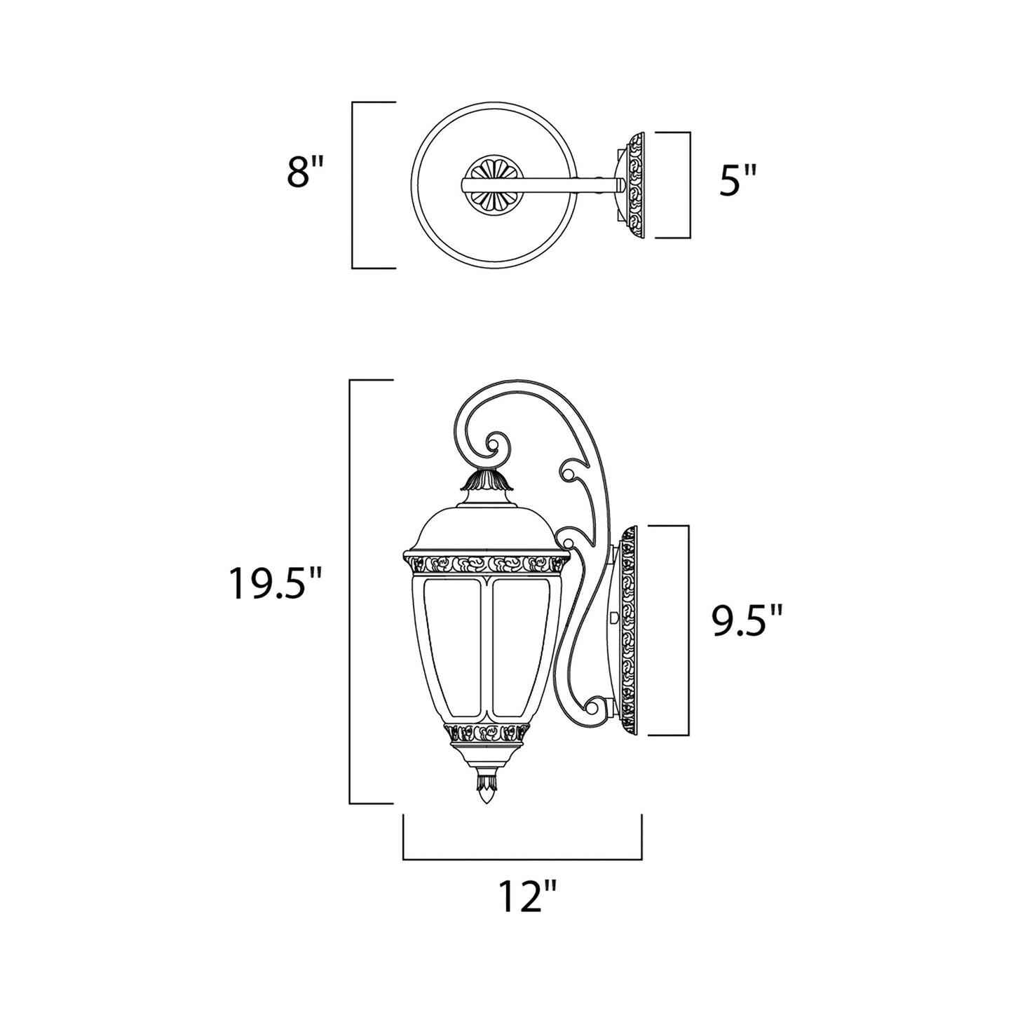 Knob Hill Outdoor Wall Light - line drawing.