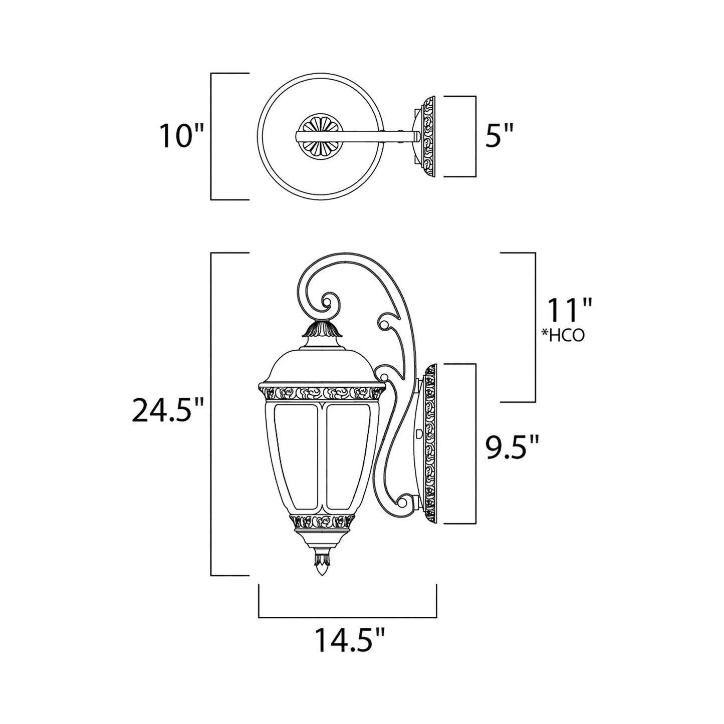 Knob Hill Outdoor Wall Light - line drawing.