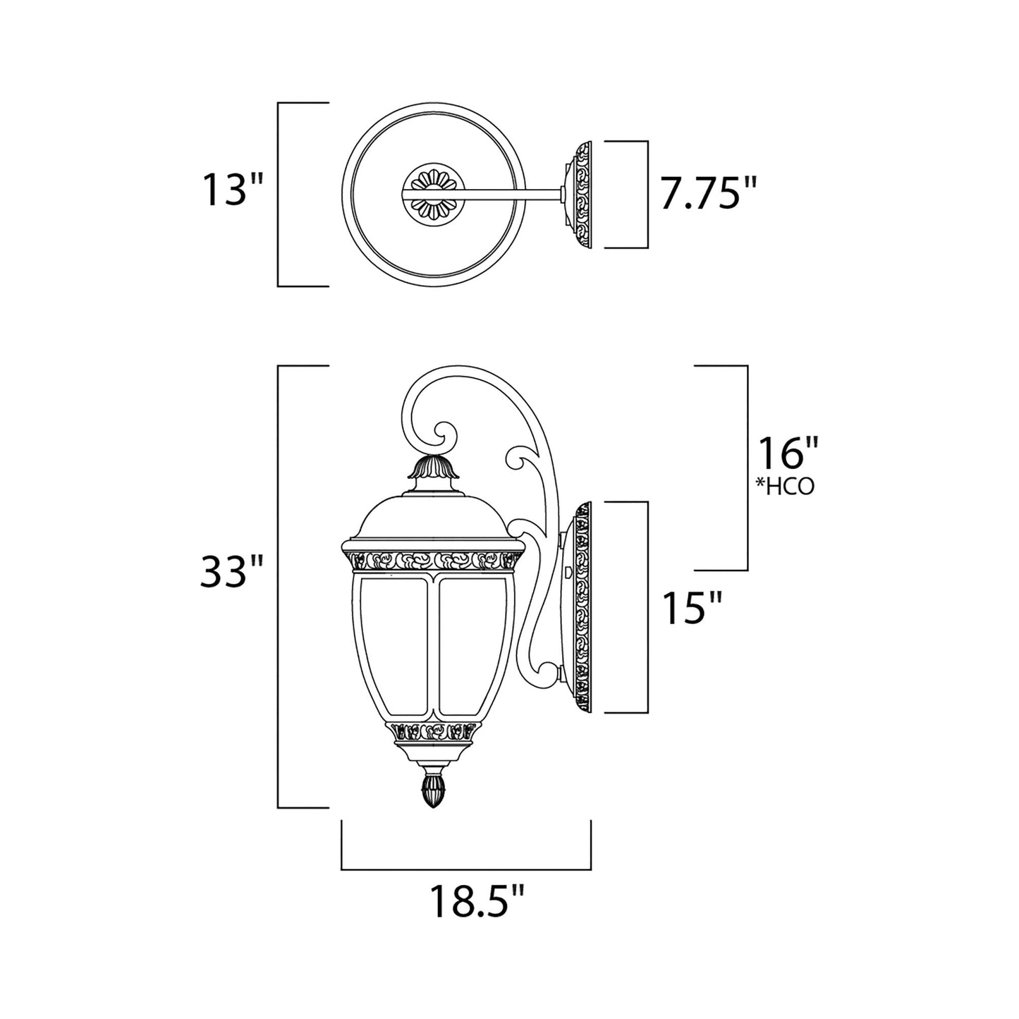 Knob Hill Outdoor Wall Light - line drawing.