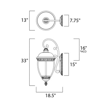 Knob Hill Outdoor Wall Light - line drawing.