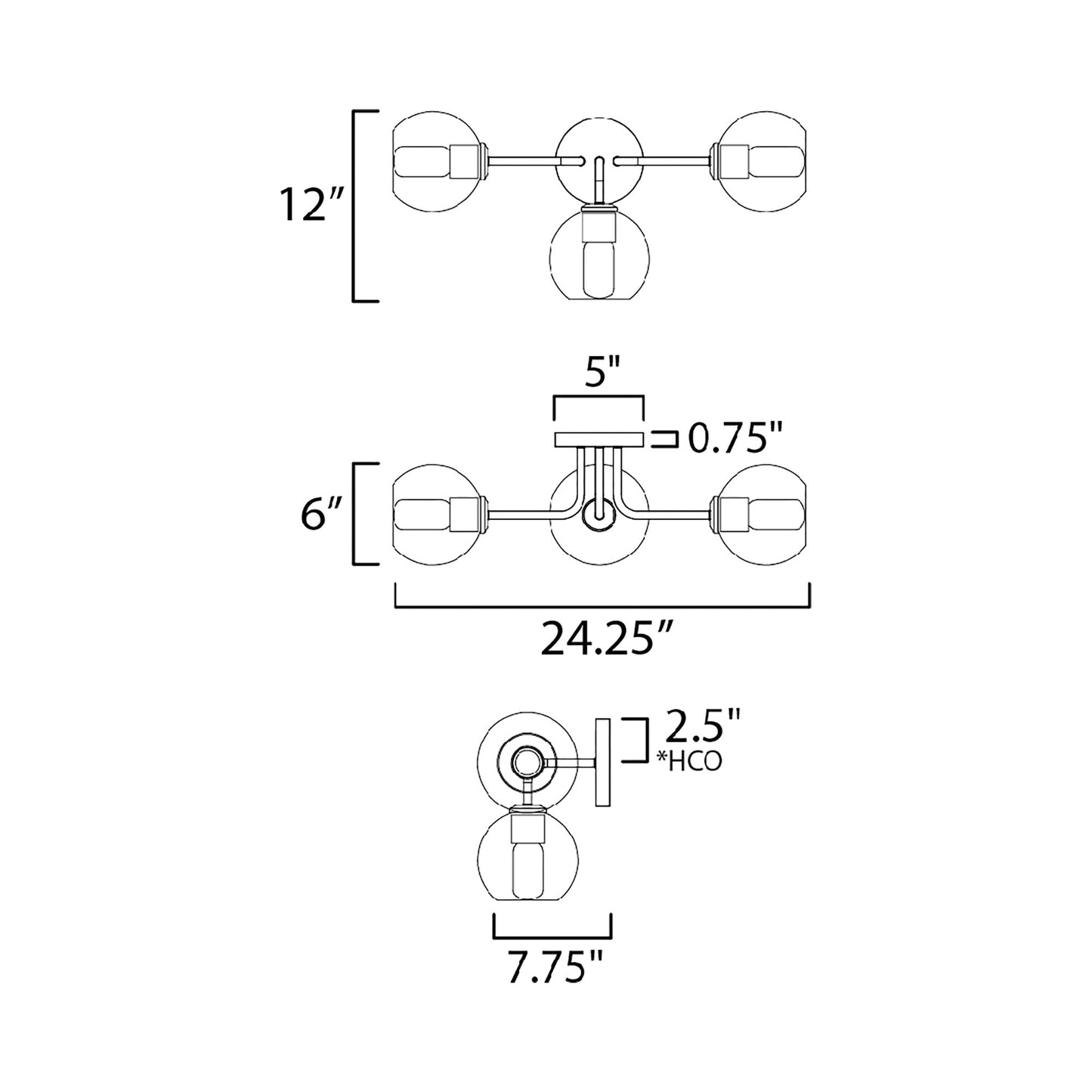 Knox Bath Vanity Light - line drawing.